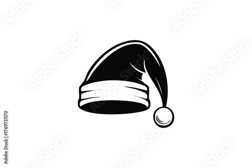Black and white Santa hat with pompom Christmas holiday season festive design
