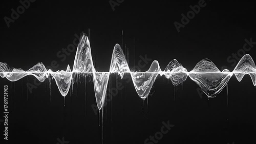 Abstract White Sound Waveforms on Black Background
