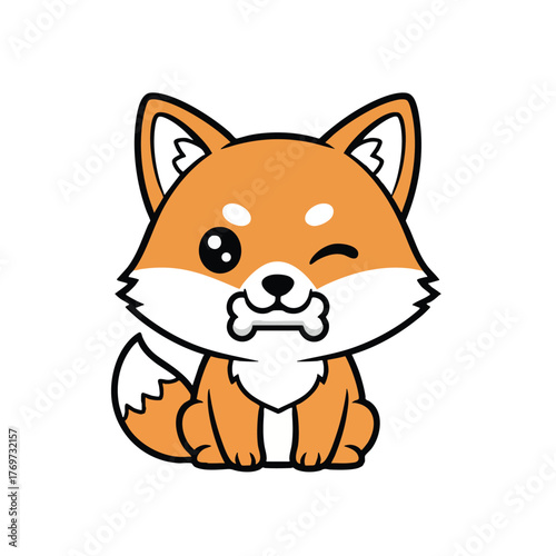Cute cartoon shiba inu dog with a bone illustration perfect for playful designs