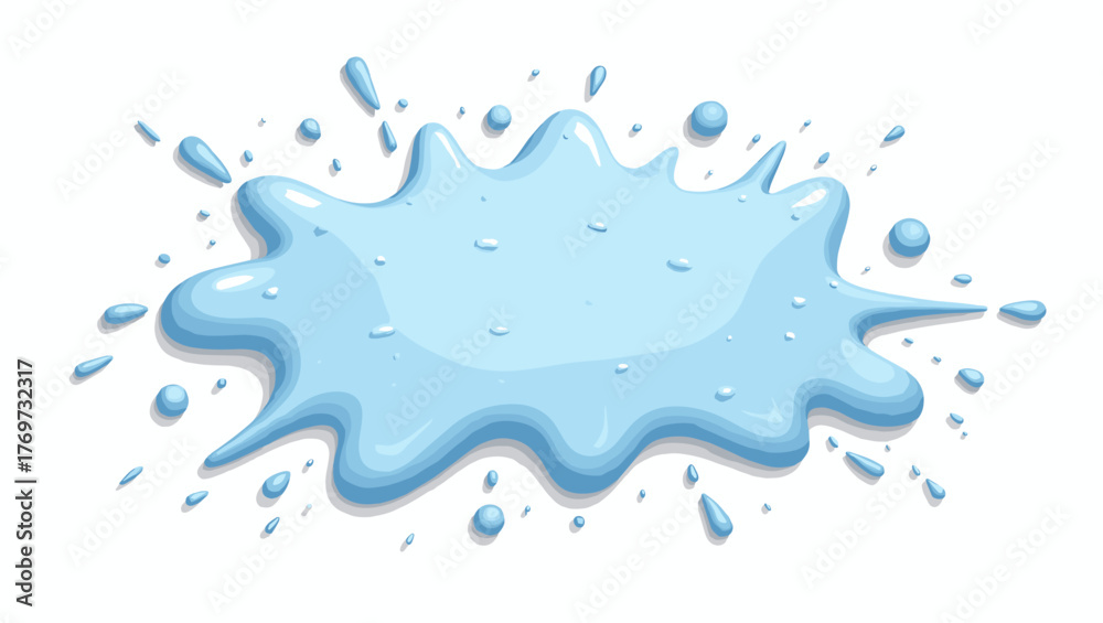Fototapeta premium Soft blue snowball splatter on wall with smooth rounded edges and realistic water droplets on clean white surface, concept of fluid motion and purity