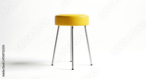 Modern yellow stool with sleek metal legs on white background