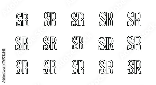 A striking graphic design featuring the letters SR in a distressed, vintage font, repeated in a grid pattern against a stark black background, evoking a sense of retro branding and timeless style.