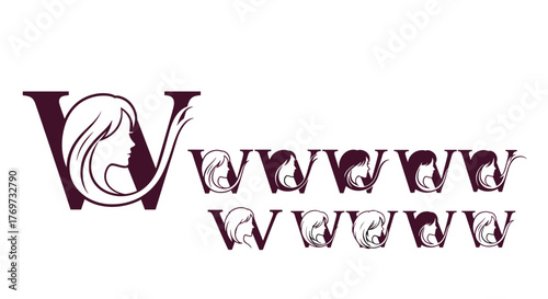 Elegant 'W' logo design featuring a stylized female profile within the letterform, repeated in a pattern, symbolizing femininity, beauty, and modern branding for fashion, cosmetics, or lifestyle