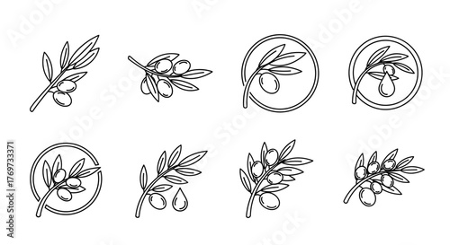 A collection of six abstract circular graphic elements, rendered in a minimalist line art style with a stark black background, creating a sense of modern design and artistic expression, suitable for