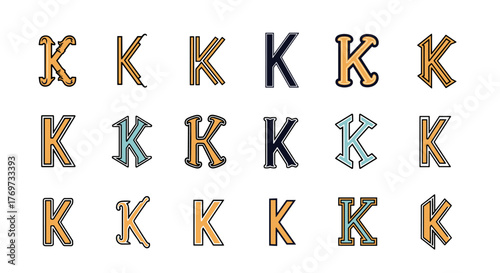 A striking collection of diverse 'K' letterforms, showcasing a variety of styles, colors, and decorative elements, presented against a stark black background for maximum visual impact and versatility