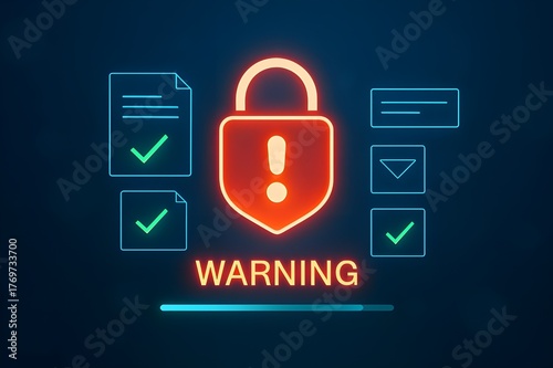 Warning lock secure data access cybersecurity breach alert digital safety