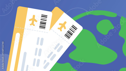 Flight tickets banner with globe background