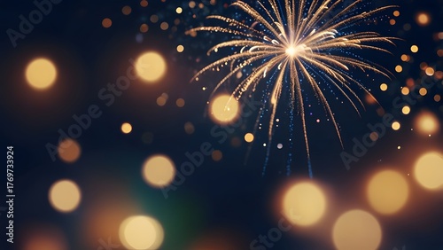 Firework in the night sky with blurs and bo lights in the.