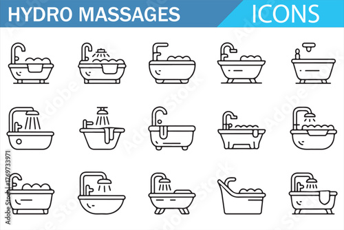 Spa Hydrotherapy Tub and Shower Graphic Elements Set