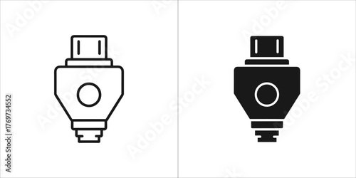 Two icons of a usbc connector, one outlined and one filled