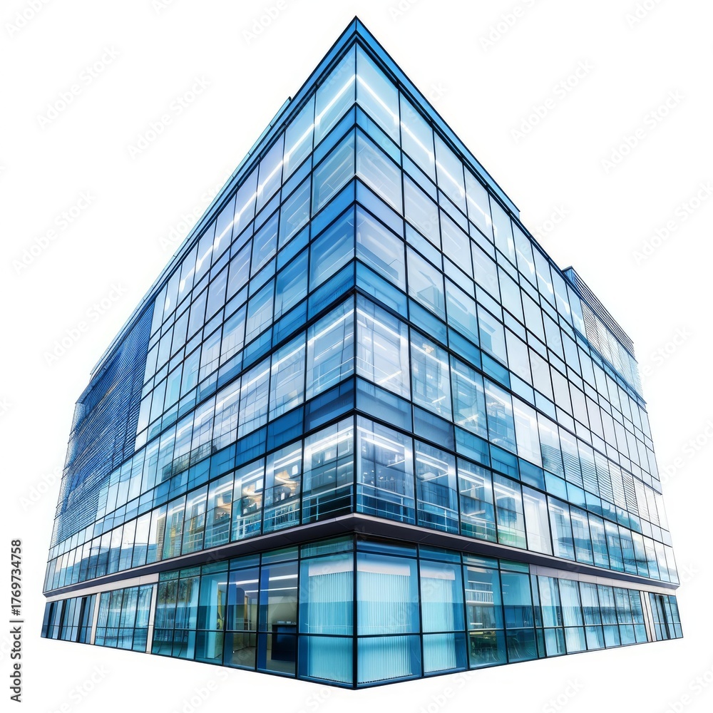 Obraz premium Glass facade of a modern office building reflecting blue sky