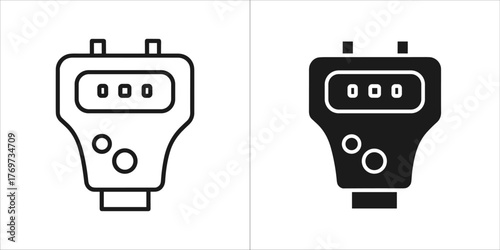 Digital timer or stopwatch, line art and silhouette