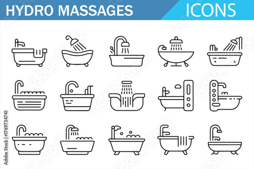 Clean Bathroom and Hydro Therapy Illustration Icons Pack