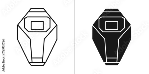 Two icons of a smart watch, one in outline and one in silhouette