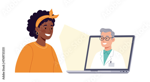 Woman having a telehealth appointment with a doctor on a laptop.