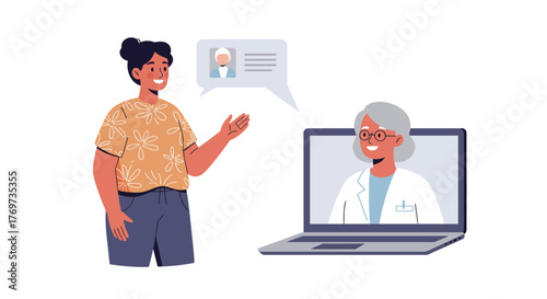 Woman having a telehealth consultation with a doctor on a laptop.