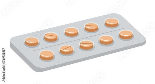 Blister pack of round, orange pills with score lines.