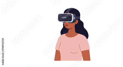 Woman wearing a virtual reality headset, experiencing immersive technology.