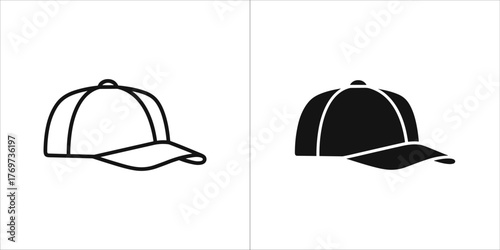 Simple outline and filled silhouette of a baseball cap