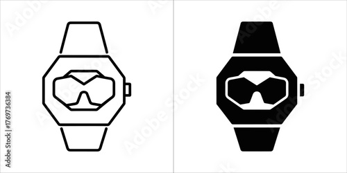 Two icons of a watch, one in outline and one in solid black