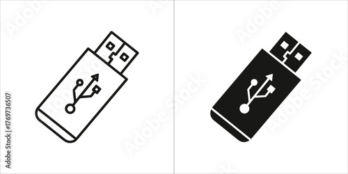 Two usb flash drive icons, one outlined and one solid black