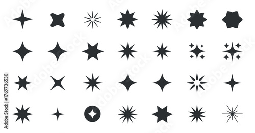 Sparkle Starburst Symbols Set Vector Collection Decoration Elements Shine Glitter Twinkle Effect Design Modern Clean Isolated