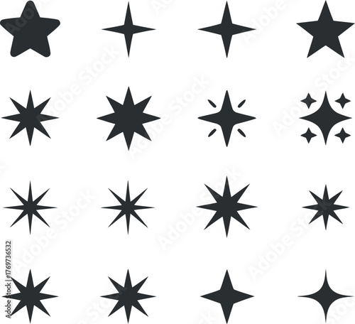 Set Of Vector Star Icons Design Elements Collection Isolated Geometric Shapes Decorative Graphic Style Clean Composition Minimal Professional