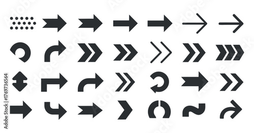 Set of Various Black Arrows Pointing to Direction. Isolated Vector Design