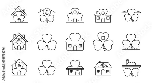 A collection of nine hand-drawn, minimalist icons representing various abstract concepts and objects, presented in a clean, monochromatic line art style on a white background, perfect for web design