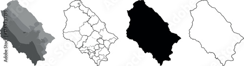 Set of vector maps showing the evolution of a geographical area, from shaded relief to outline representation
