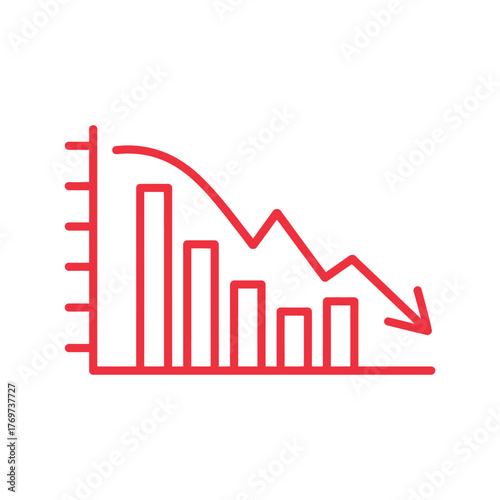 Decline bar graph line chart showing financial loss and economic downturn