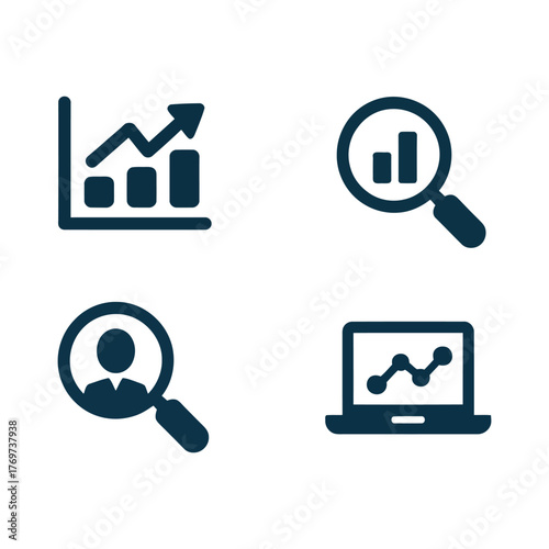 Data analysis icons business growth charts statistics and search