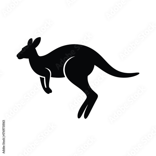 Kangaroo jumping, wild animal silhouette, isolated on white