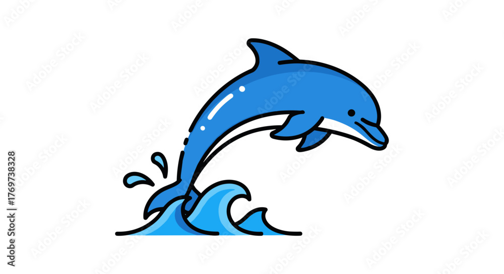 Fototapeta premium Cartoon dolphin jumping out of water ocean sea drawing illustration aquatic animal marine life vector art