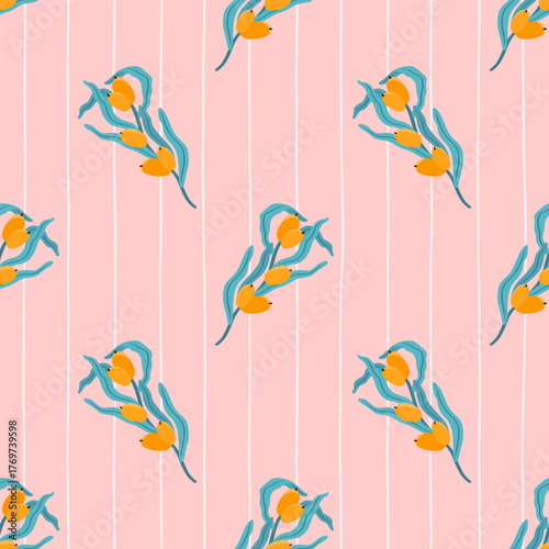 Seamless sea buckthorn pattern with orange berries and branches. Perfect for textiles, fabric, wallpaper, and holiday wrapping