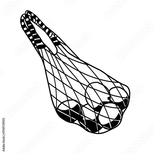 Mesh bag with  apples on white background