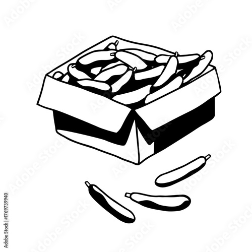 crate full of zucchini on white background