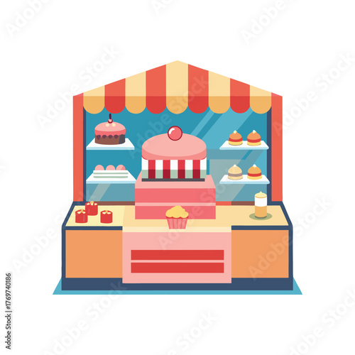 Colorful vector illustration of a vintage style bakery shop stall