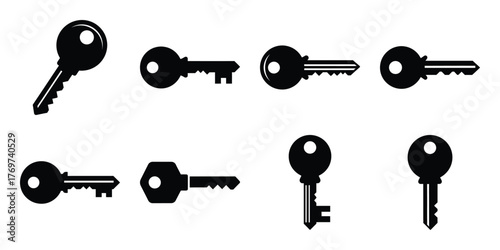 key minimal silhouette icon set