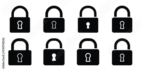 lock minimal silhouette icon set
