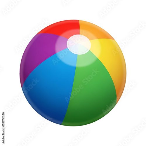Free Download 3d icon of a colorful beach ball with segments of red, orange, yellow, green, blue, and purple, isolated on transparent background - GFXLoad