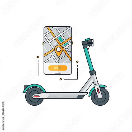Electric scooter and smartphone with navigation app.