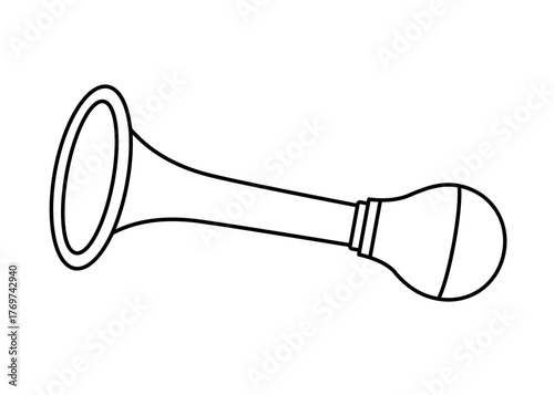 Hand drawn cute outline illustration of car retro klaxon. Danger alarm sound signal line art. Flat vector attention loud honk doodle. Warning trumpet icon. Alert noise. Vehicle siren buzzer. Isolated.