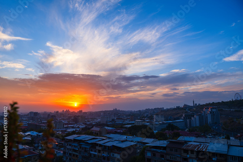 Fabulous sunset with beautiful clouds over Yerevan