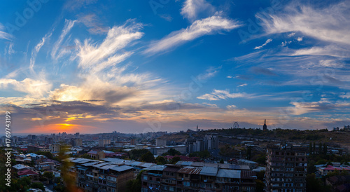 Fabulous sunset with beautiful clouds over Yerevan