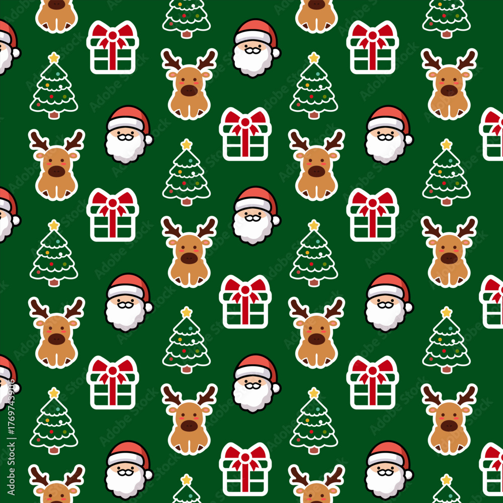 Naklejka premium Christmas Sale Banner Background with Santa, Reindeer, Gifts, and Trees | Flat Vector Holiday Marketing Design