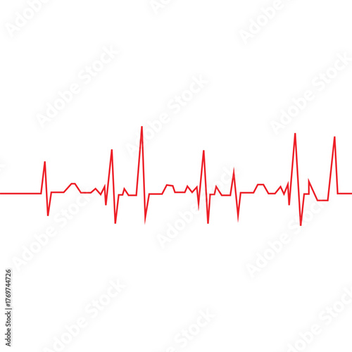 Red heart beat line displays rhythm of life on white backdrop, showcasing wellness and vital statistics.