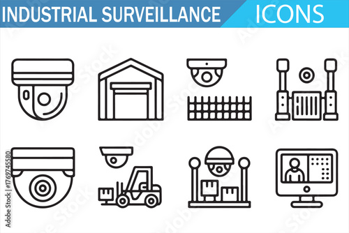 Smart surveillance icons for industrial facilities and logistics