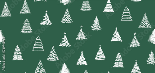 Christmas tree white on green, hand drawn illustrations.	
