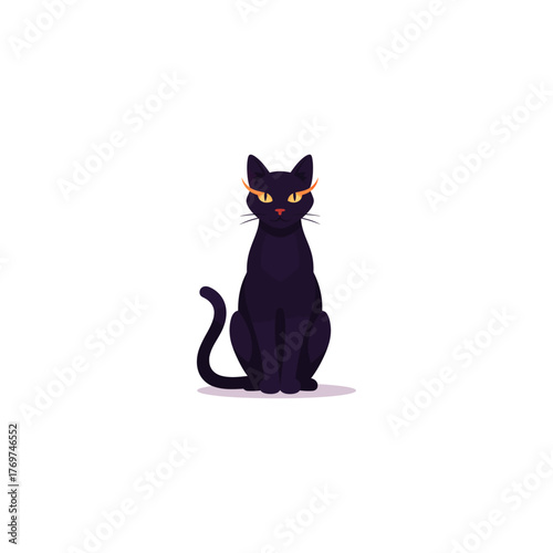 Halloween Black Cat Illustration Vector Art Design Sitting Feline Pet with Yellow Eyes Isolated on White Decorative October","Halloween black cat illustration.